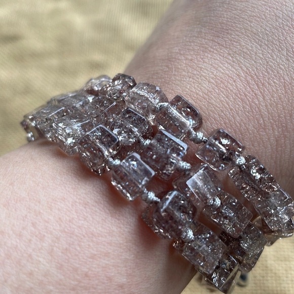 Crackle Stone Square Necklace Knotted designer In style Gray Handmade - Picture 5 of 7